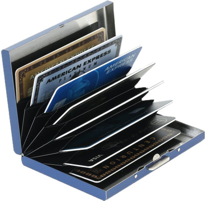 StealODeal Long-Lasting RFID Protected Premium Quality Blue Metal Debit/Credit/ATM Slots 8 Card Holder(Set of 1, Blue)