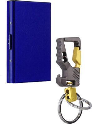 StealODeal Bottle Opener Hook Keychain with Blue Stainless Steel 6 Card Holder(Set of 2, Blue, Grey)