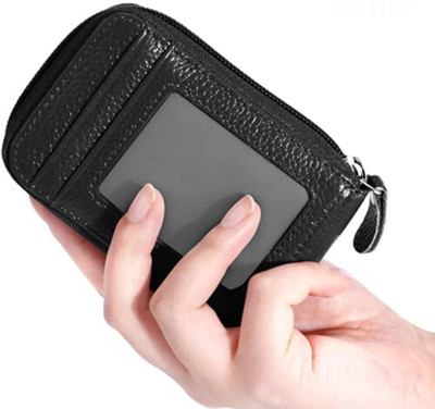 StealODeal RFID Black Leather Zip Debit/Credit/ATM For Men & Women Slot 10 Card Holder(Set of 1, Black)