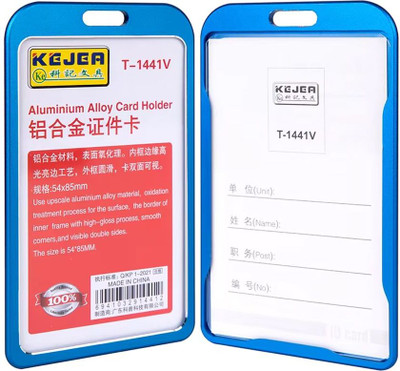 PIXFLIK Metal PVC ID Card Holder/Badge with Scratch Guard for Office ID Cards Only 2 Card Holder(Set of 2, Blue)