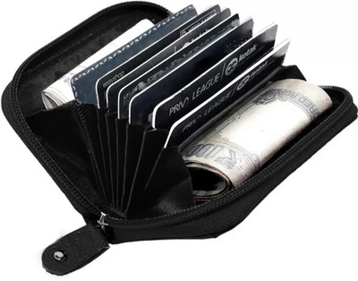 GREEN DRAGONFLY® RFID Black Leather Zip Debit/Credit 7 Card Holder(Set of 1, Black)