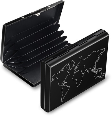 Yellowcoin Metal Stainless Steel World Map Credit Debit card holder for men 6 Card Holder(Set of 1, Black)