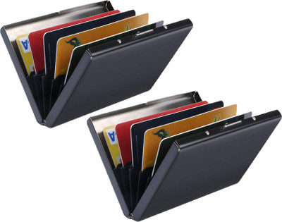 Classium RFID Blocking Black Metal Debit/Credit Cardholder (Pack of 2) 6 Card Holder(Set of 2, Black)