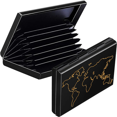 Flipkart SmartBuy Black RFID Blocking World Map Metal Credit/Debit/ATM Slots 8 Card Holder(Set of 1, Black)