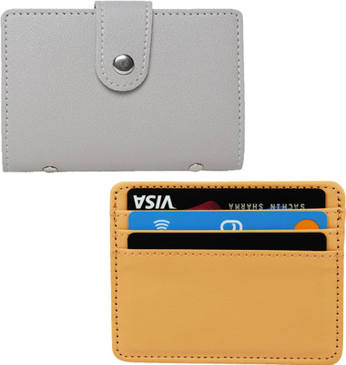 StealODeal Beige Premium Quality Leather With Grey Pu Leather 2 Cash Slots & 24 Card Holder(Set of 2, Grey, Beige)
