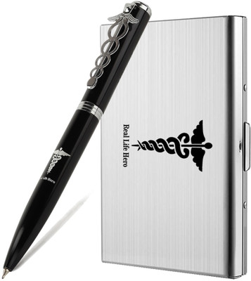 StealODeal Premium Stainless steel RFID Blocking Card Holder With Smooth Classy Pen Slot 6 Card Holder(Set of 1, Silver, Black)