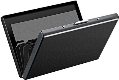 QUAKEL RFID Blocking Credit/Debit Metal Card Wallet for Men 6 Card Holder(Set of 1, Black)