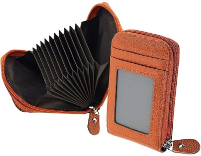 StealODeal RFID Leather Zip Debit/Credit/ATM For Men & Women Slot 10 Card Holder(Set of 1, Orange)