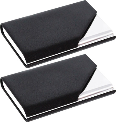 OFIXO Steel Credit Card Holder, Wallet Slim Metal Case for Women or Men 6 Card Holder(Set of 2, Black)