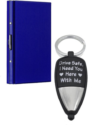 StealODeal LED Drive Safe Keychain with Blue Stainless Steel 6 Card Holder(Set of 2, Blue, Black)