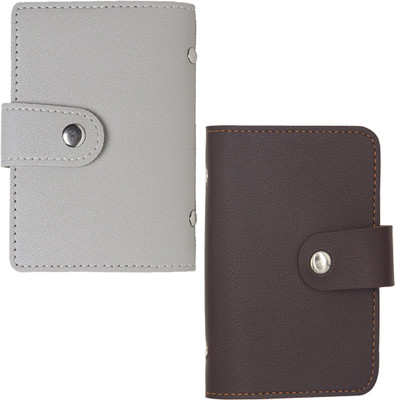 StealODeal Brown Pu Leather 26 Slots & 2 Cash Slots with Grey Leather 2 Cash Slot & 24 Card Holder(Set of 2, Grey, Brown)
