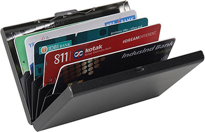 StealODeal Matte Black RFID Blocking Metal ATM/Credit/Debit For Men & Women Slots 6 Card Holder(Set of 1, Black)