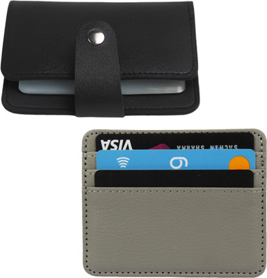 StealODeal Black Pu Leather 26 Slots & 2 Cash Slots with Grey Premium Leather 4 Card Holder(Set of 2, Grey, Black)