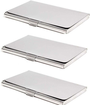 OHZEN Steel ATM/Visiting/credit Card Holder, Business Card Case Holder 6 Card Holder(Set of 3, Silver)