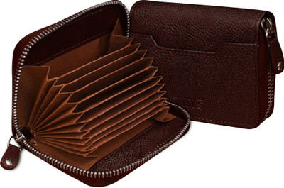 ABYS Premium Genuine Leather Brown Credit/Debit RFID Protected 10 Slots 10 Card Holder(Set of 1, Brown)