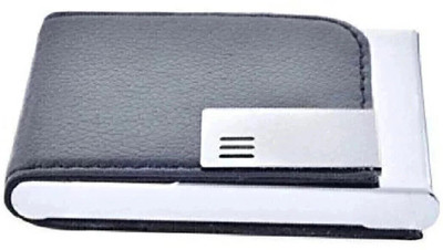 SHUANG YOU Business ID Credit Card Holder for Women Men Fashion Leather Fold Design 10 Card Holder(Set of 1, Silver, Black)
