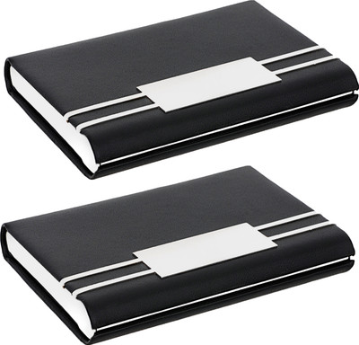 OFIXO Steel Credit Card Holder, Wallet Slim Metal Case for Women or Men 6 Card Holder(Set of 2, Black)