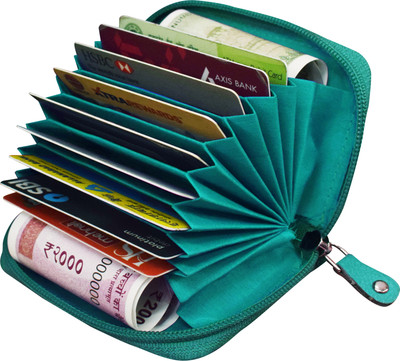 ABYS Genuine Leather RFID Protected Teal 9 Slots Card Holder wallet for Men and Women 8 Card Holder(Set of 1, Khaki)