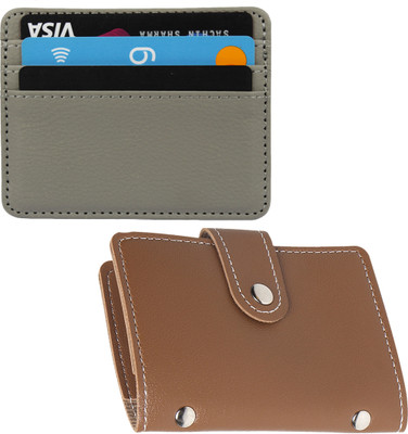 Flipkart SmartBuy Grey Premium Quality Leather With Brown Pu Leather 2 Cash Slots & 24 Card Holder(Set of 2, Brown, Grey)