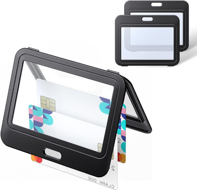 NSSP Horizontal Plastic Locking ID Card Holder for Office/School 1 Card Holder(Set of 100, Black)
