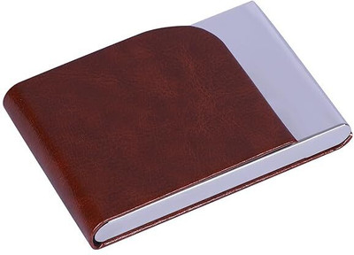 Bluedeal Business Card Holder Metal Visiting Card Case Classy PU Leather Unisex 20 Card Holder(Set of 1, Brown)
