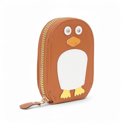 Flipkart SmartBuy Cute Penguin Orange Leather Zip Case Debit/Credit/ATM For Men & Women Slot 10 Card Holder(Set of 1, Brown)