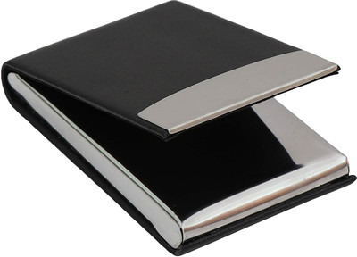 Ridhivridhi PU Leather & Stainless Steel ATM Credit/Debit Visiting 10 Card Holder(Set of 1, Black)