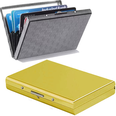 StealODeal Gold Stainless Steel 8 Slot with Black illusion High Quality 6 Card Holder(Set of 2, Black, Gold)