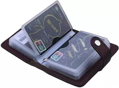 KAIN Brown 18-24 Slots PU Leather Debit/Credit/ATM Men & Women Card Holder 24 Card Holder(Set of 1, Brown)