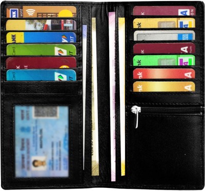 ABYS Genuine Leather RFID Protected Long Card Organizer for Men and Women 15 Card Holder(Set of 1, Black)