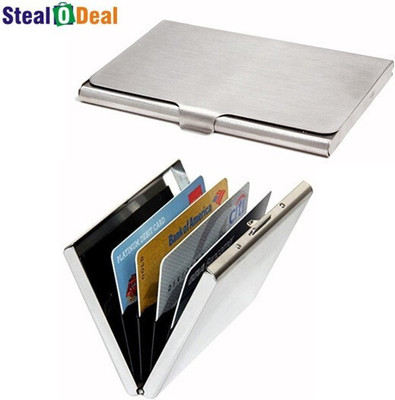PINMORA Stainless Steel Pocket Business Credit Debit With Metal 6 Card Holder(Set of 2, Silver)