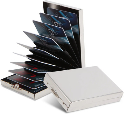 Classium RFID Metal Case Steel Credit Card Holder Wallet With 10 Slots Business Wallet 10 Card Holder(Set of 1, Silver)
