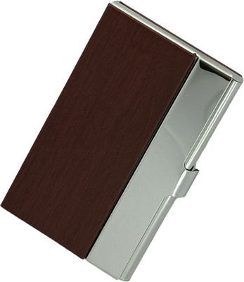 Ridhivridhi Wooden Business Credit Debit Slim Minimalist Design Case, Stainless Steel Metal 15 Card Holder(Set of 1, Silver)