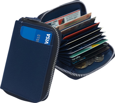 GREEN DRAGONFLY Leather Vertical Credit Debit Card Holder Wallet for Men 10 Card Holder(Set of 1, Blue)