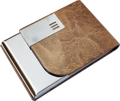 Flipkart SmartBuy 10 Slot Metal Leatherite Business Card/Visiting Card/Credit Card Holder Wallet with Magnetic Closure (Brown&Silver) 10 Card Holder(Set of 1, Multicolor)