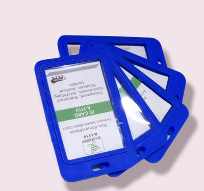 Bluedeal Plastic ID Card Holder for Office and School use Locking Style Vertical 1 Card Holder(Set of 10, Blue)
