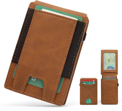 Yellowcoin RFID Blocking Leather Metal Credit Card Holder Pop Up Wallets for Men & Women 12 Card Holder(Set of 1, Brown)