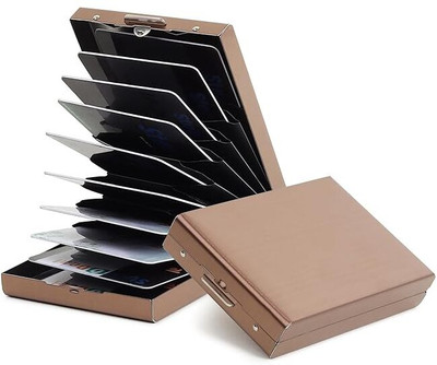 StealODeal RFID Blocking Long-Lasting Rose Gold Stainless Steel Debit/Credit/ATM Slot 10 Card Holder(Set of 1, Gold)
