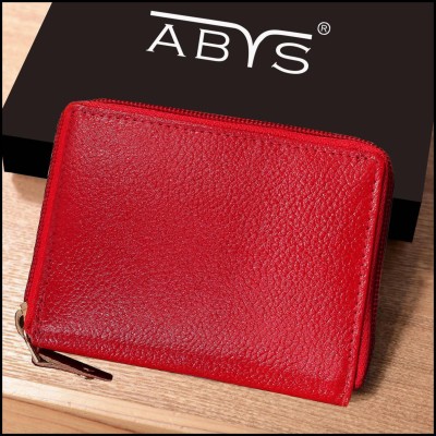 ABYS Genuine Leather Maroon Card Holder||Credit Card Holder |Debit Card holder|||ATM Card Holder with Zip closure For Men And Women 15 Card Holder(Set of 1, Maroon)