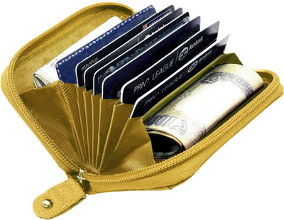 ABYS Genuine Leather RFID Unisex Credit Card Holder| Wallet| ATM & Debit Card Holder 10 Card Holder(Set of 1, Yellow)