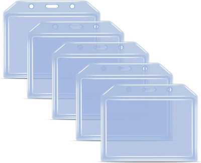 KKSW Plastic Transparent ID Card Holders | ID Badge Holder (Horizontal) 1 Card Holder(Set of 5, White)