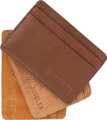 Jungler RFID Blocking Credit Card Debit Card Case (Genuine Hunter Leather, Color: Beige) 6 Card Holder(Set of 1, Beige)