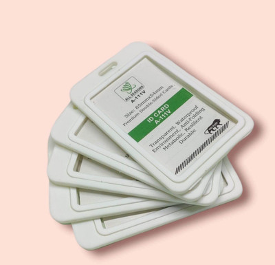 NSSP Vertical Plastic Locking ID Card Holder for Office/School 1 Card Holder(Set of 5, White)