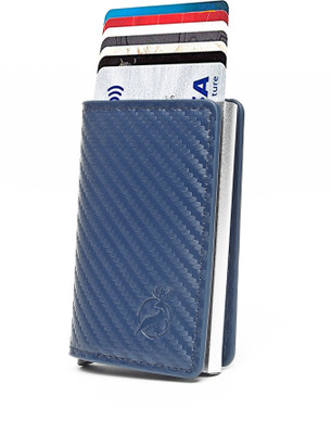 StealODeal RFID Protected Blue Aluminium Pop Up Card Holder with Leather Debit/Credit 8 Card Holder(Set of 1, Blue)