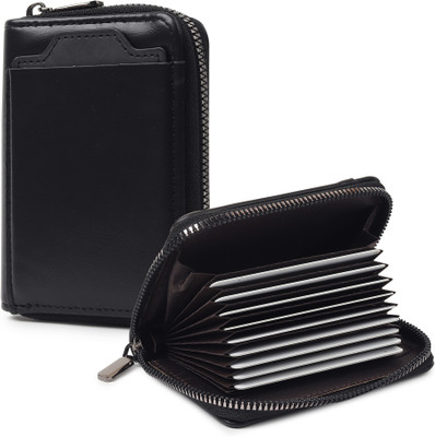 Flipkart SmartBuy Black 9 Card Slot| 2Cash Slot Leather Zip Debit/Credit 12 Card Holder(Set of 1, Black)