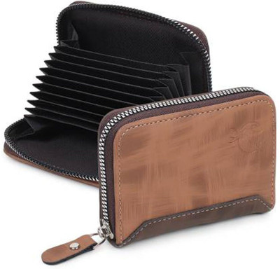 Flipkart SmartBuy RFID Brown Leather Zip Debit/Credit 10 Card Holder(Set of 1, Brown)