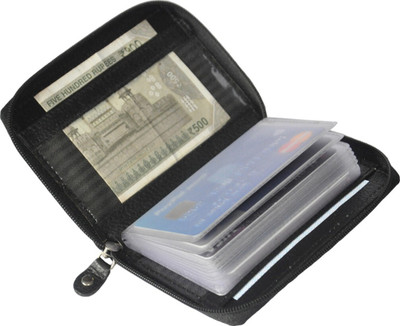 DUO DUFFEL RFID Protected Black Leather Card Holder 15 Card Holder(Set of 1, Black)