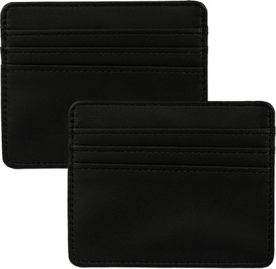 PINMORA Black Permium Quality Leather 4 Card Holder(Set of 2, Black)
