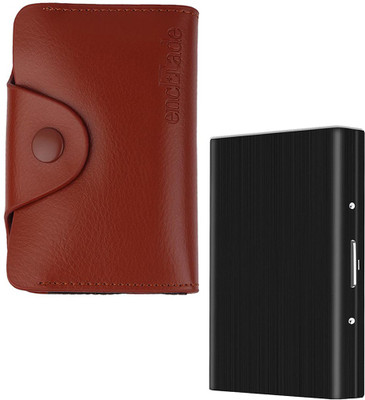 Encelade Brown Leather 15 Slots with Black Stainless Steel 6 Slot's Card Holder 15 Card Holder(Set of 2, Brown, Black)