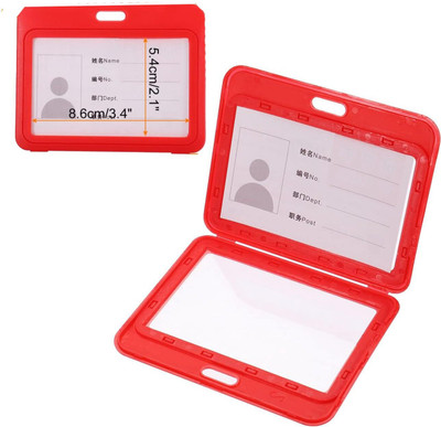 NSSP Horizontal Plastic Locking ID Card Holder for Office/School 1 Card Holder(Set of 25, Red)